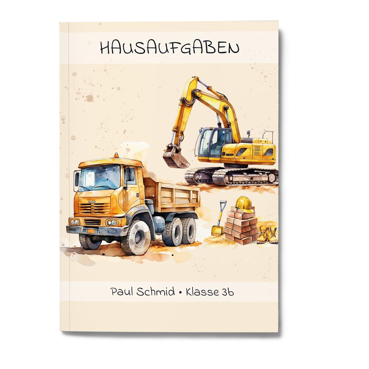 Hausaufgabenheft Baustelle 1 DIN A5 - 48 Blatt mit Name und Klasse
