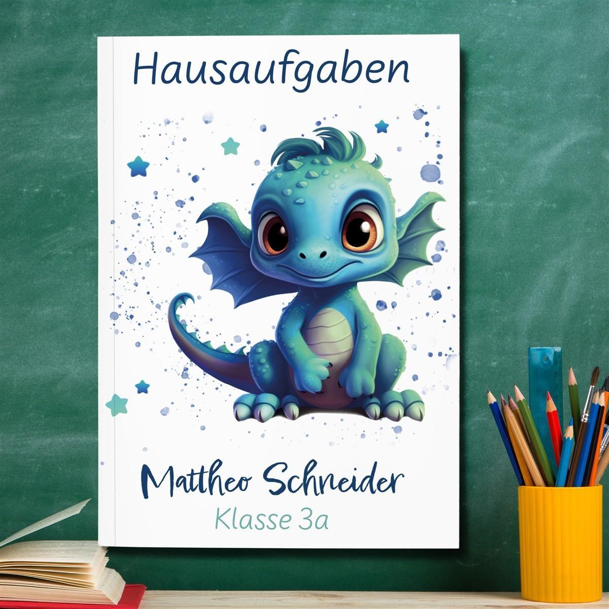 Hausaufgabenheft Drache 1 DIN A5 - 48 Blatt mit Name und Klasse