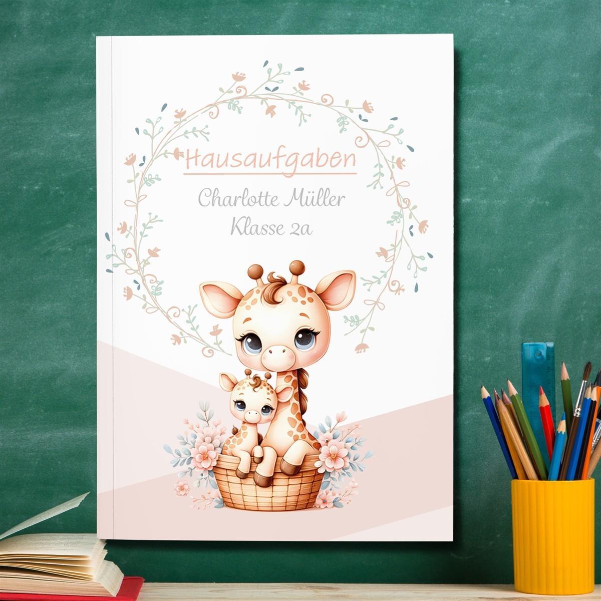 Hausaufgabenheft Giraffe 1 DIN A5 - 48 Blatt mit Name und Klasse