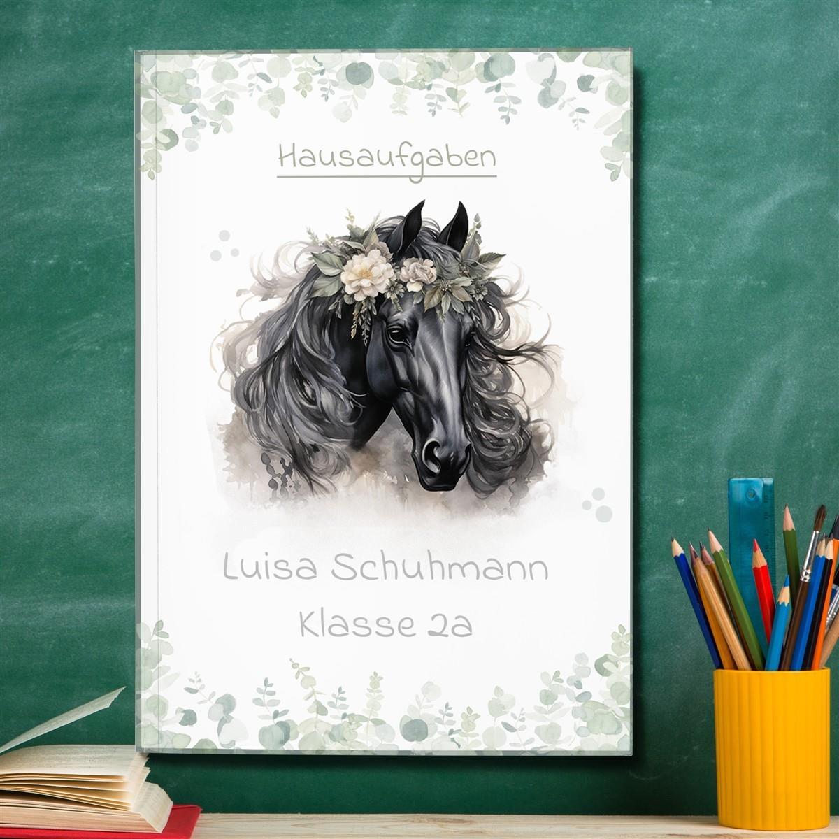 Hausaufgabenheft Pferd 3 DIN A5 - 48 Blatt mit Name und Klasse