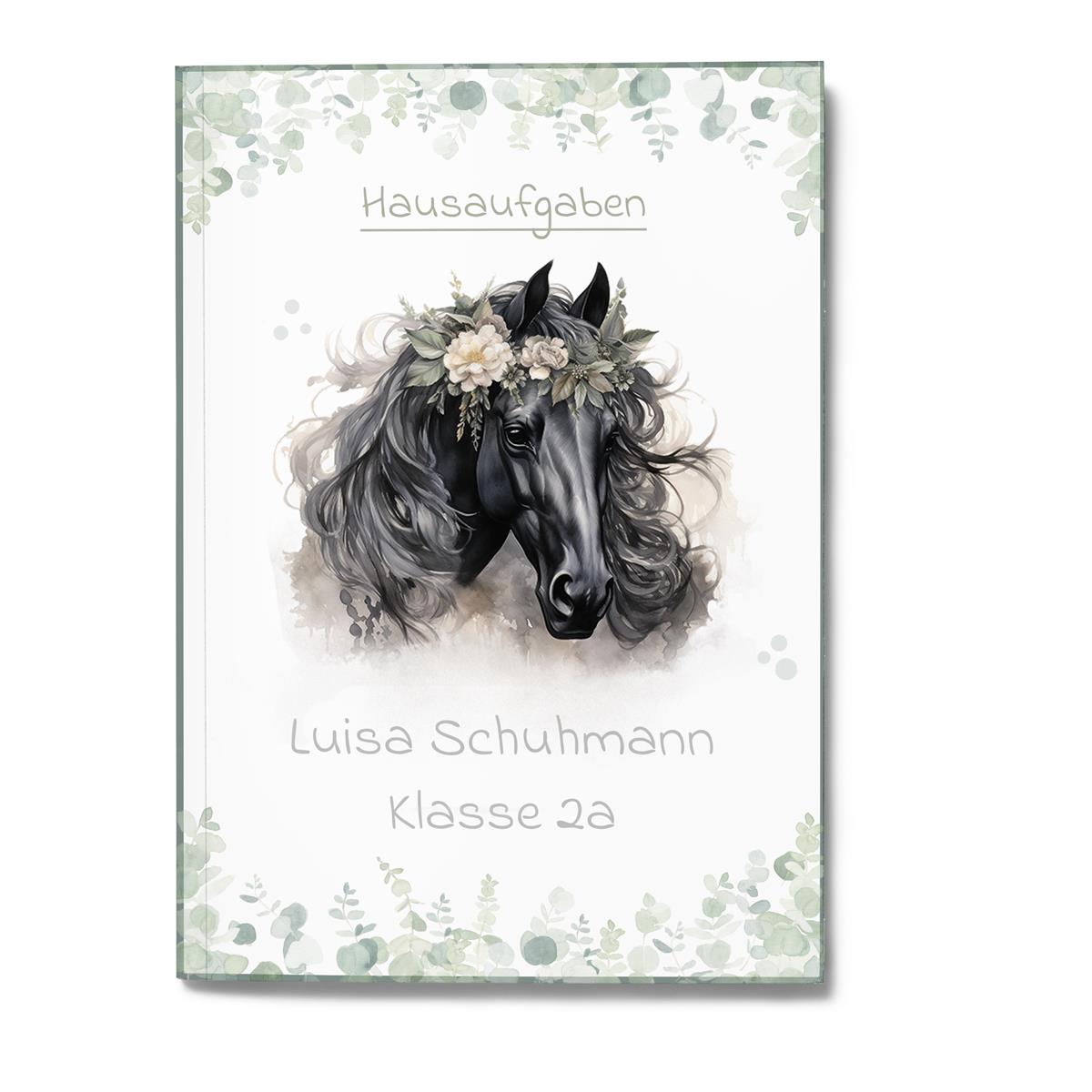 Hausaufgabenheft Pferd 3 DIN A5 - 48 Blatt mit Name und Klasse