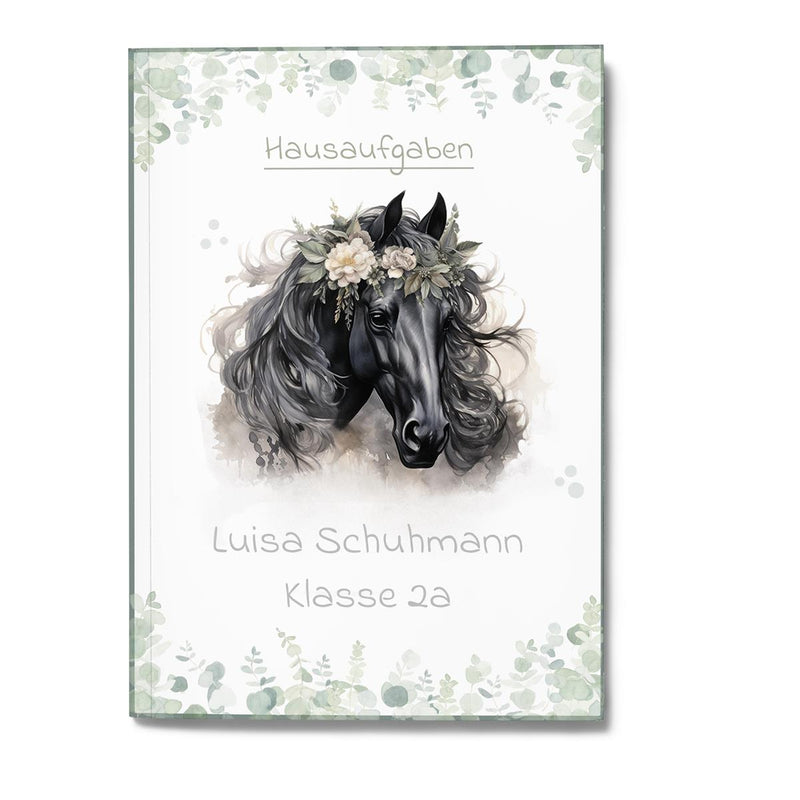 Hausaufgabenheft Pferd 3 DIN A5 - 48 Blatt mit Name und Klasse