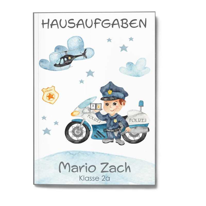 Hausaufgabenheft Polizei 2 DIN A5 - 48 Blatt mit Name und Klasse