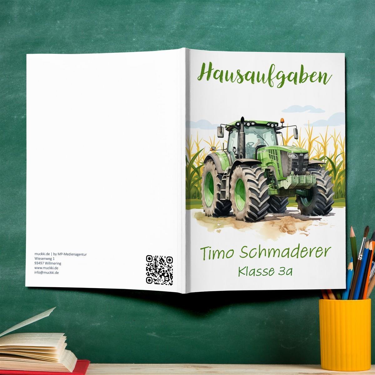 Hausaufgabenheft Traktor 1 DIN A5 - 48 Blatt mit Name und Klasse