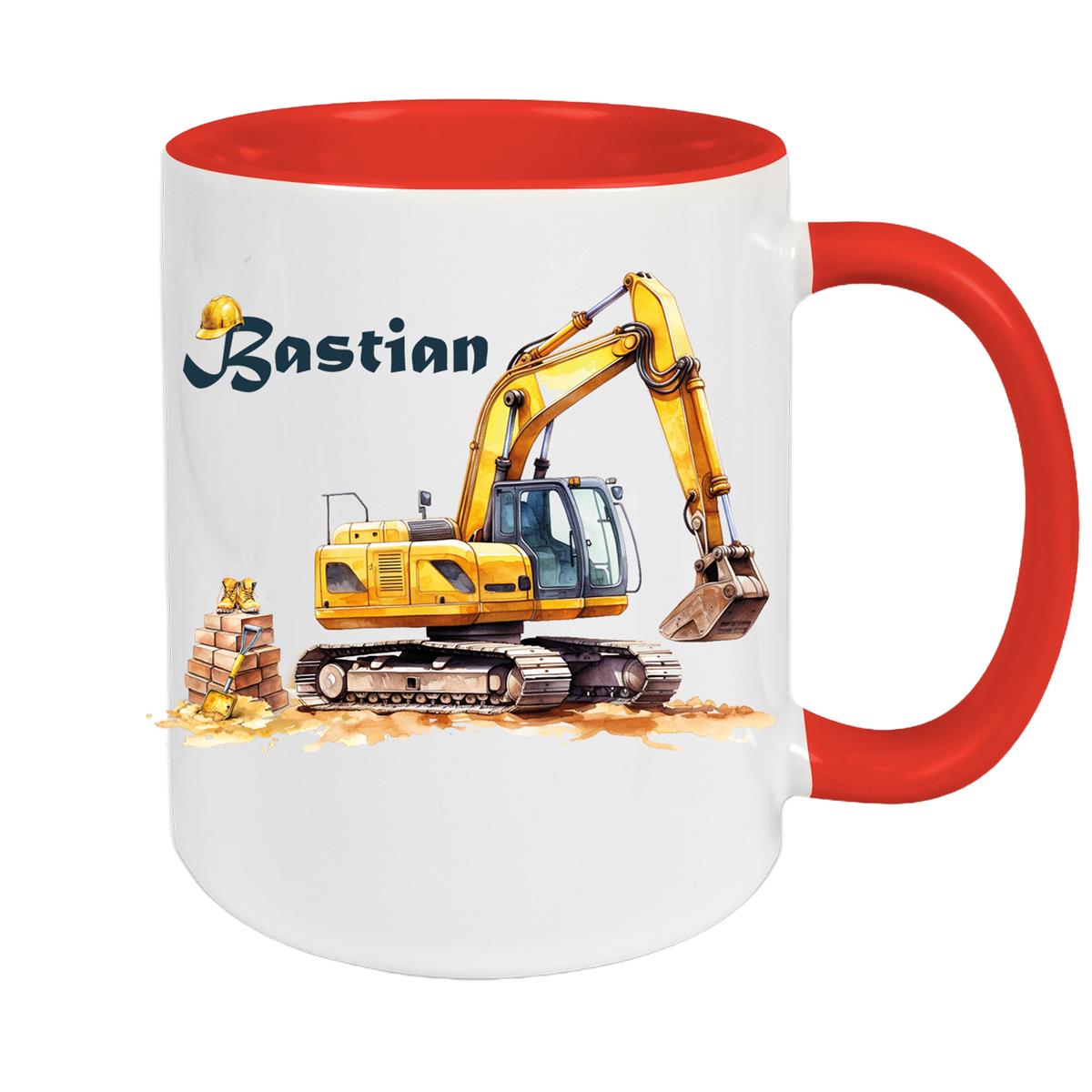Tasse Wunschname Baustelle Bagger Keramik Kinderbecher versch. Farben