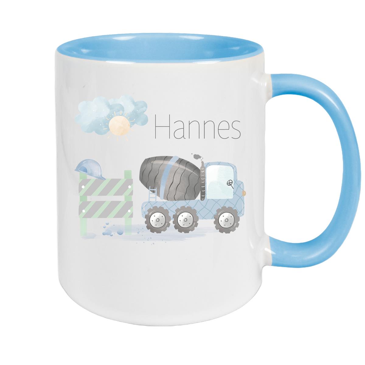 Tasse Wunschname Baustelle Betonmischer 1 Keramik Kinderbecher versch. Farben