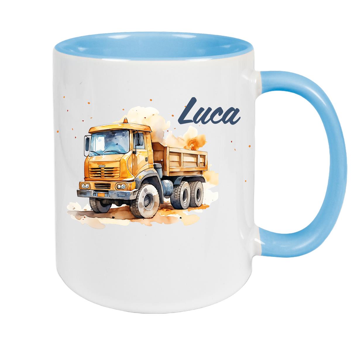 Tasse Wunschname Baustelle Kipper Keramik Kinderbecher versch. Farben