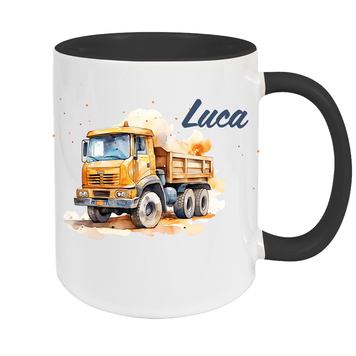 Tasse Wunschname Baustelle Kipper Keramik Kinderbecher versch. Farben