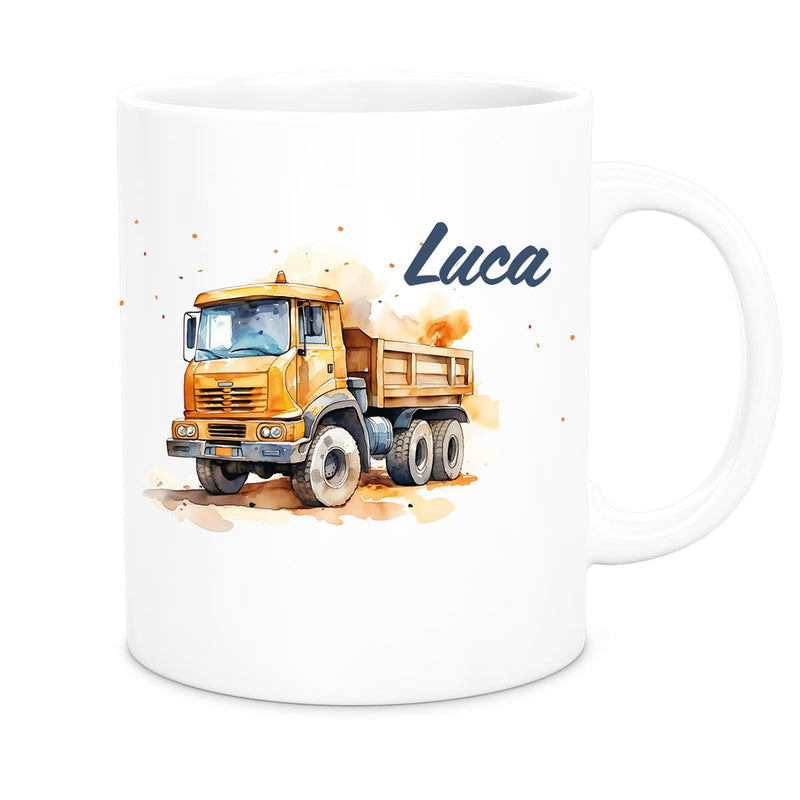 Tasse Wunschname Baustelle Kipper Keramik Kinderbecher versch. Farben