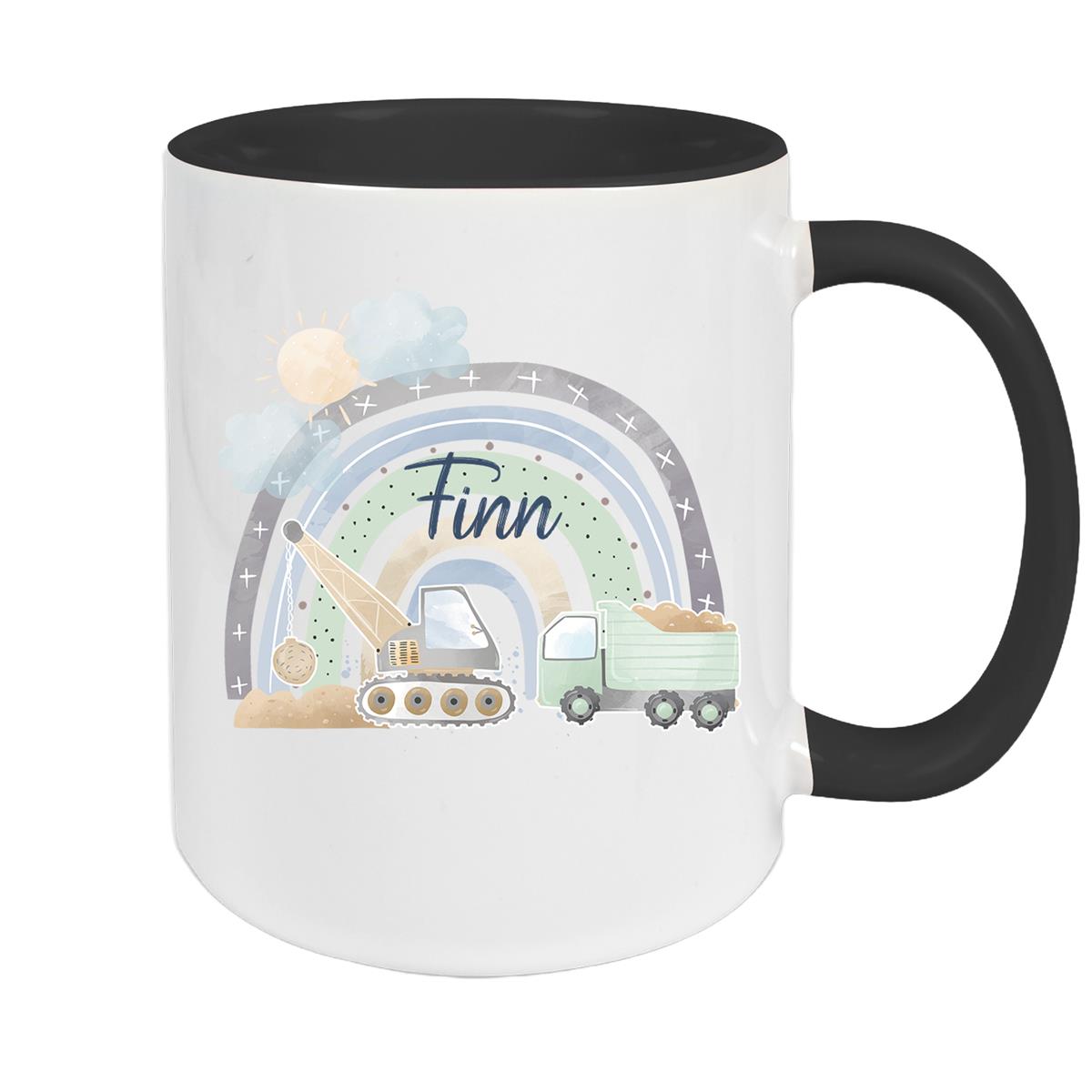 Tasse Wunschname Baustelle Regenbogen 1 Keramik Kinderbecher versch. Farben