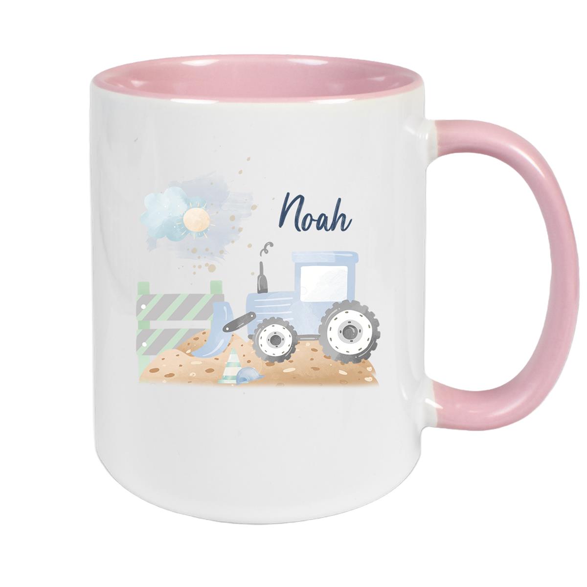 Tasse Wunschname Baustelle Traktor 1 Keramik Kinderbecher versch. Farben