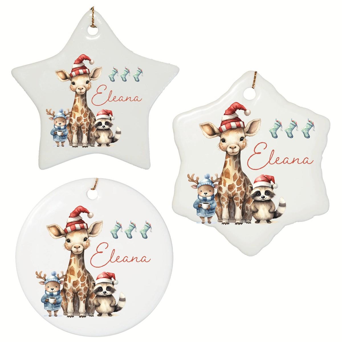 Personalized Christmas Ornaments Animals 1 Name Motif Ceramic Ornament, Christmas Decoration, Christmas Ball, Christmas Tree Ornament