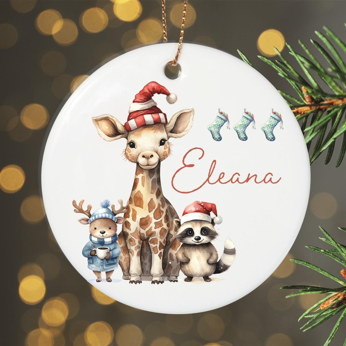 Personalized Christmas Ornaments Animals 1 Name Motif Ceramic Ornament, Christmas Decoration, Christmas Ball, Christmas Tree Ornament