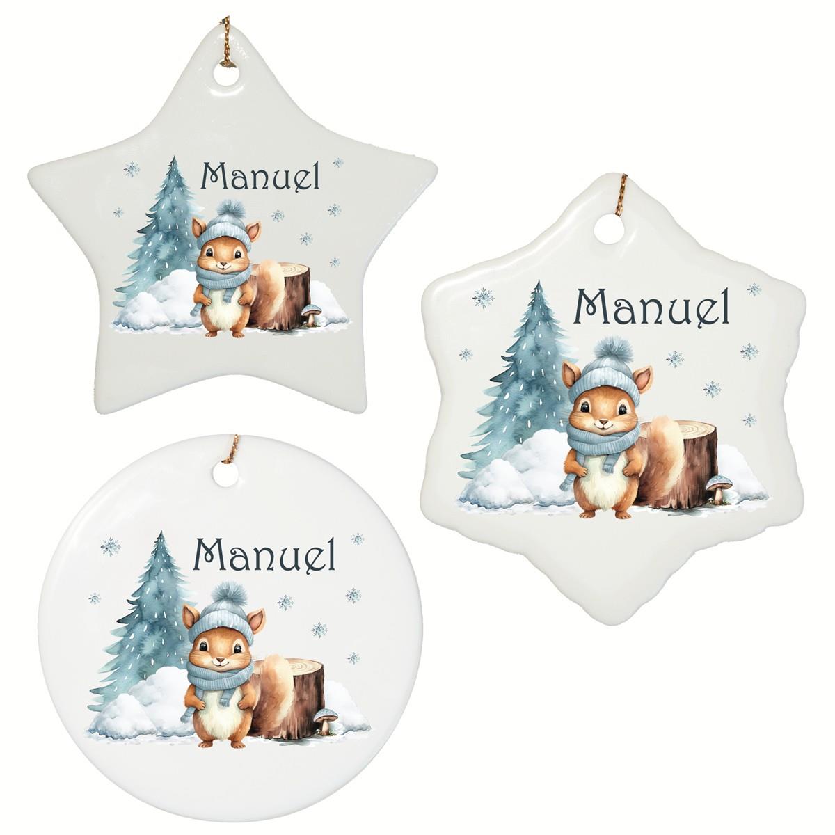 Personalized Christmas Ornament Squirrel Name Motif Ceramic Tag, Christmas Decoration, Christmas Bauble, Christmas Tree Ornament various shapes