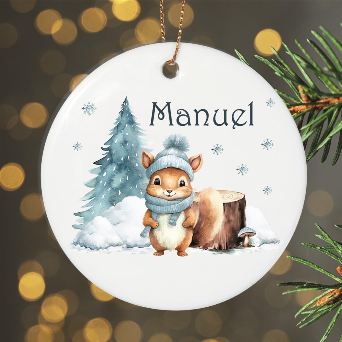 Personalized Christmas Ornament Squirrel Name Motif Ceramic Tag, Christmas Decoration, Christmas Bauble, Christmas Tree Ornament various shapes