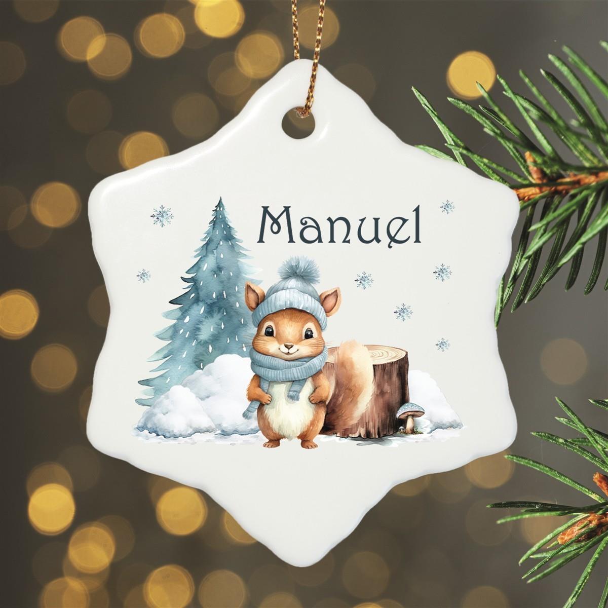 Personalized Christmas Ornament Squirrel Name Motif Ceramic Tag, Christmas Decoration, Christmas Bauble, Christmas Tree Ornament various shapes