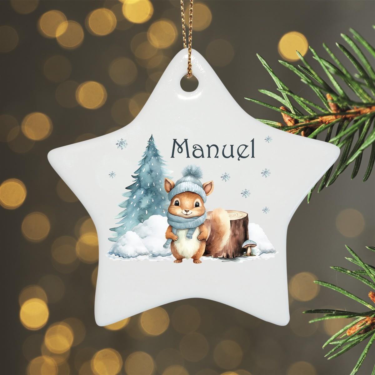 Personalized Christmas Ornament Squirrel Name Motif Ceramic Tag, Christmas Decoration, Christmas Bauble, Christmas Tree Ornament various shapes