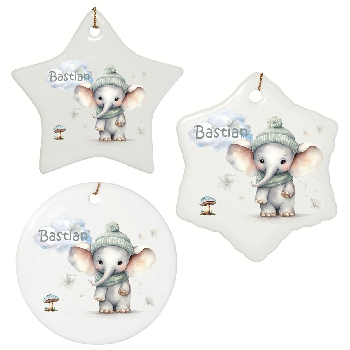 Personalized Christmas Ornament Elephant 1 Name Motif Ceramic Ornament, Christmas Decoration, Christmas Ball, Christmas Tree Decoration various shapes