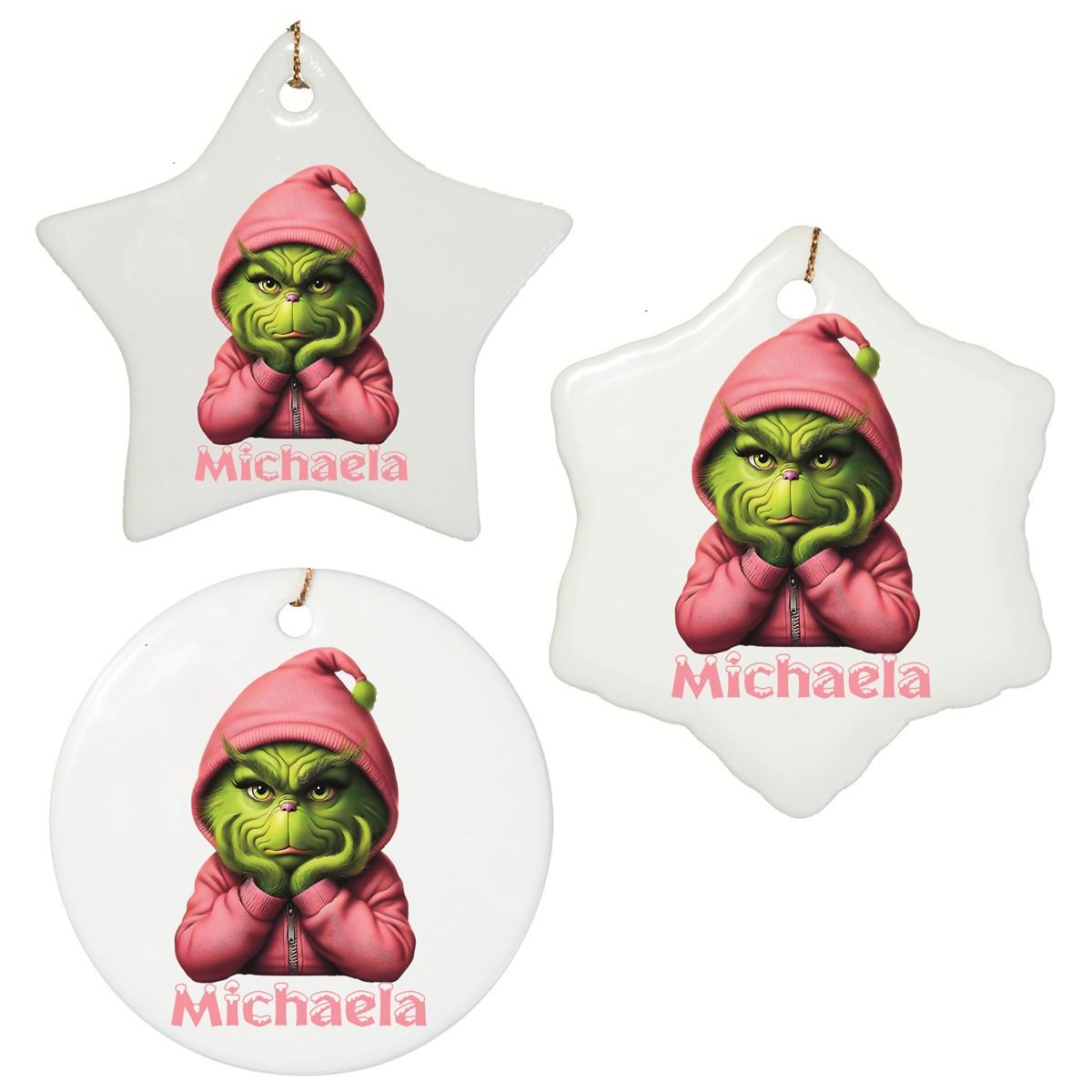 Christmas ornament personalized Grinch 10 Name Design Ceramic ornament, Christmas decoration, Christmas bauble, Christmas tree ornament various shapes