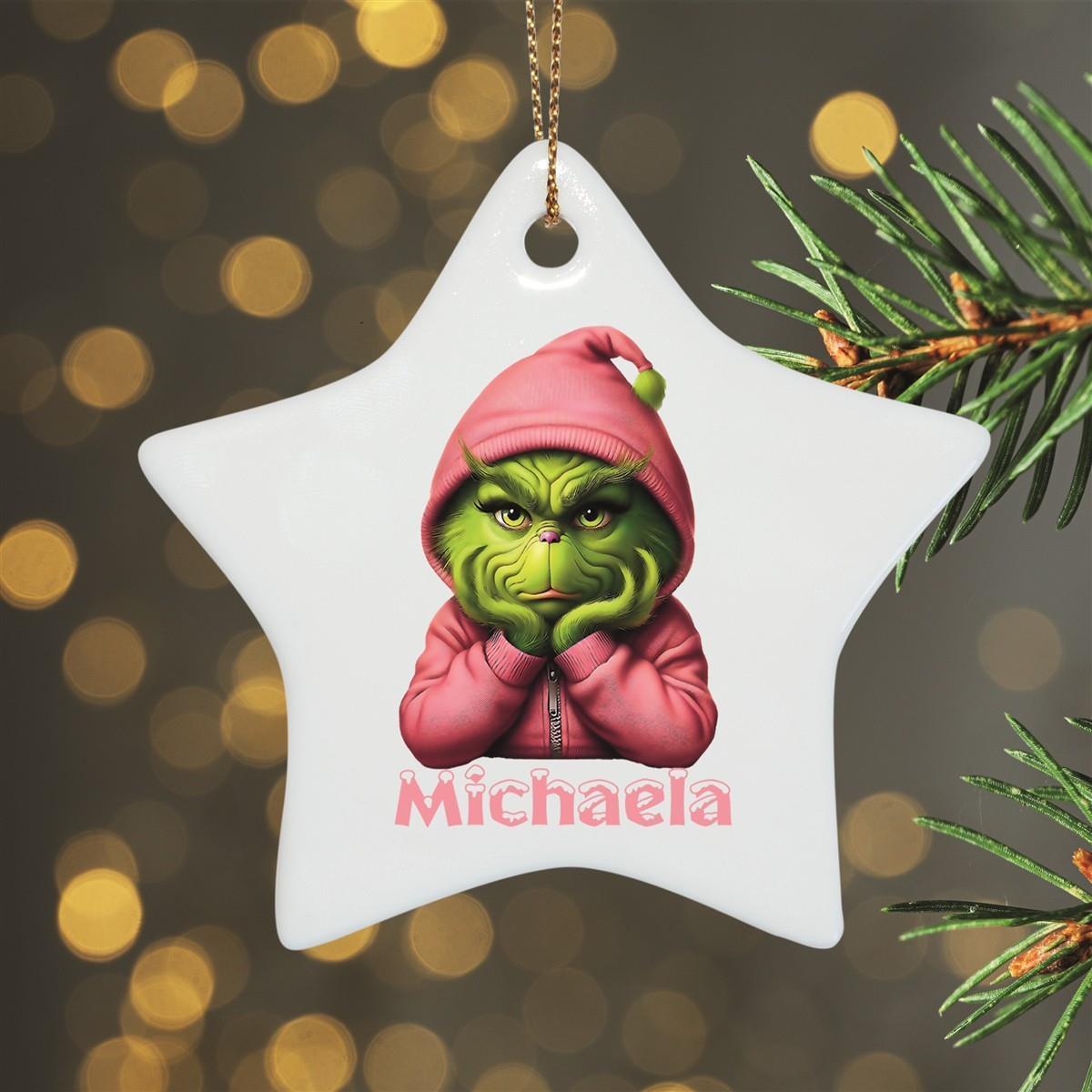 Christmas ornament personalized Grinch 10 Name Design Ceramic ornament, Christmas decoration, Christmas bauble, Christmas tree ornament various shapes