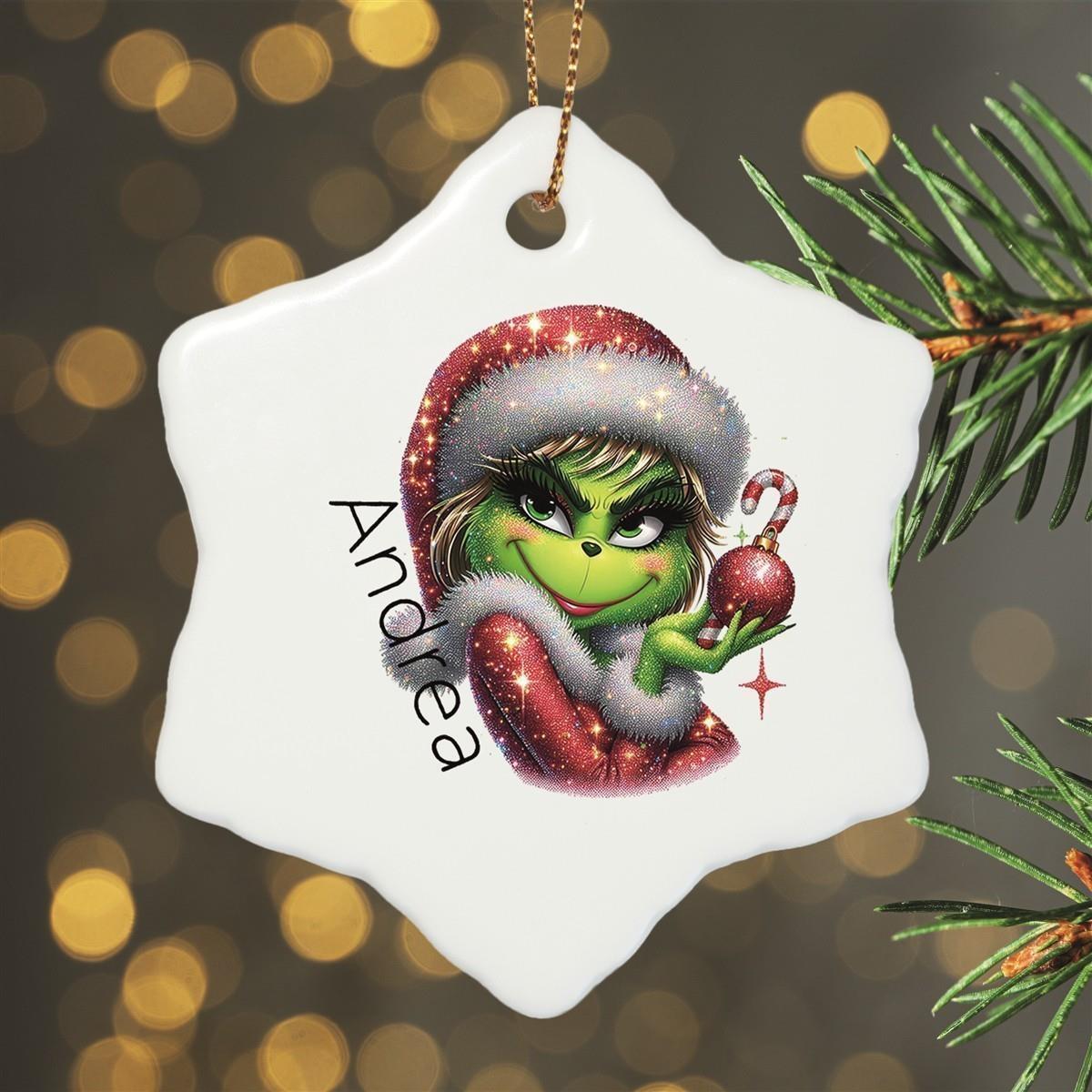 Christmas Ornament Personalized Lady-Grinch 3 Name Motif Pendant Ceramic, Christmas Decoration, Christmas Bauble, Christmas Tree Ornament various shapes