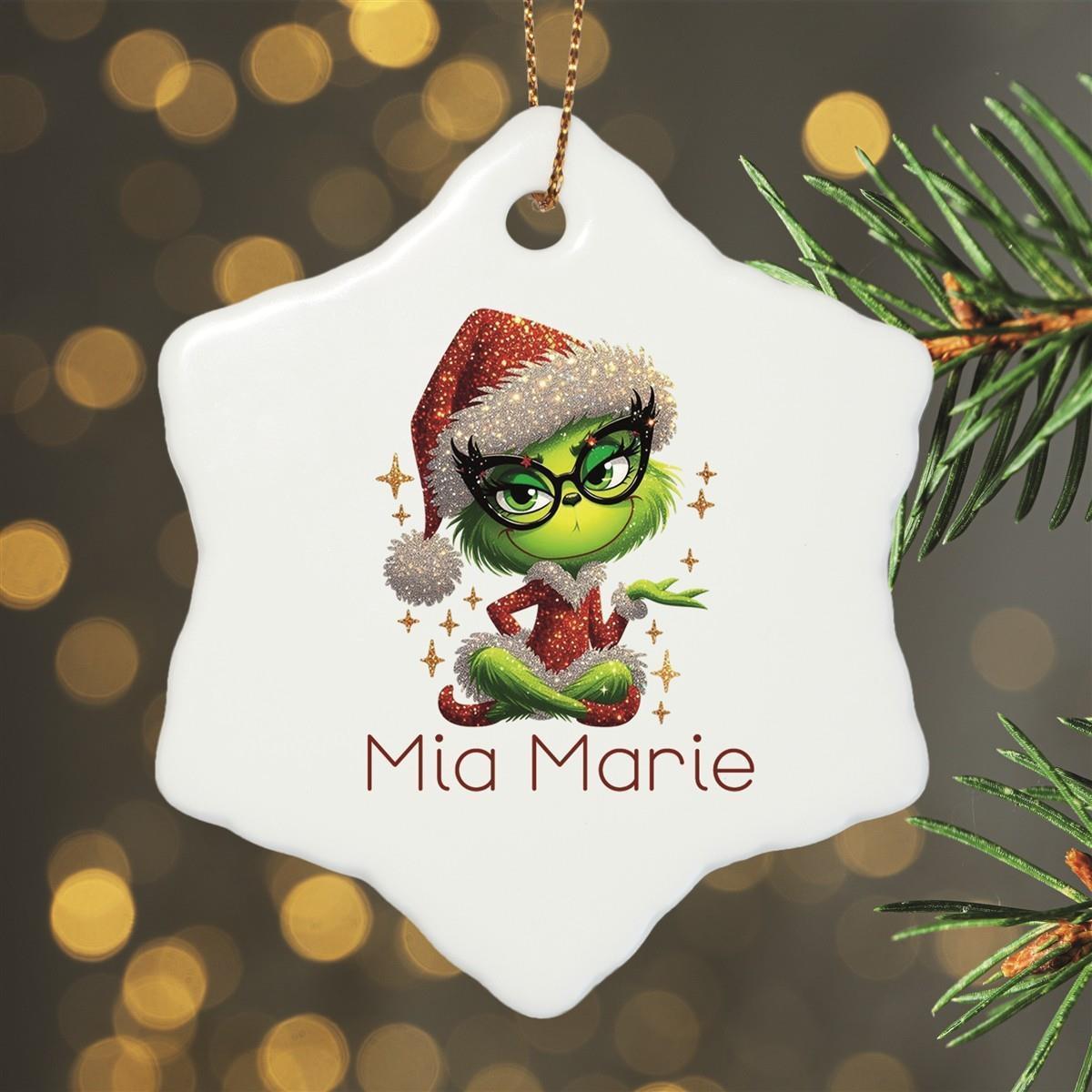 Christmas Ornament Personalized Lady Grinch 4 Name Motif Pendant Ceramic, Christmas Decoration, Christmas Ball, Christmas Tree Ornament various shapes