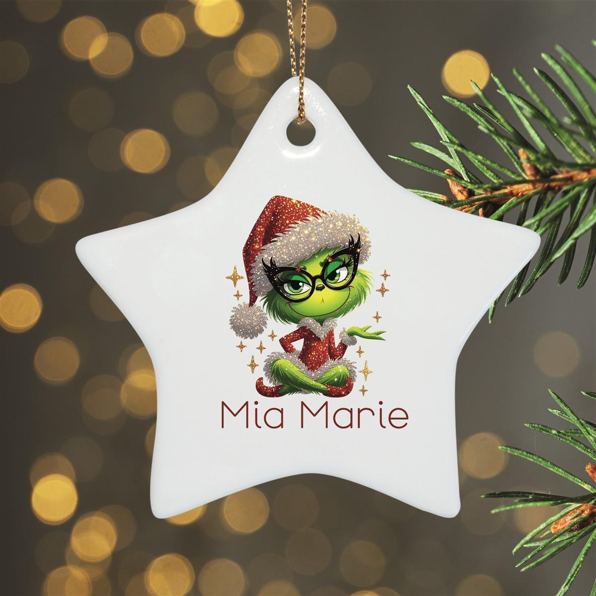Christmas Ornament Personalized Lady Grinch 4 Name Motif Pendant Ceramic, Christmas Decoration, Christmas Ball, Christmas Tree Ornament various shapes