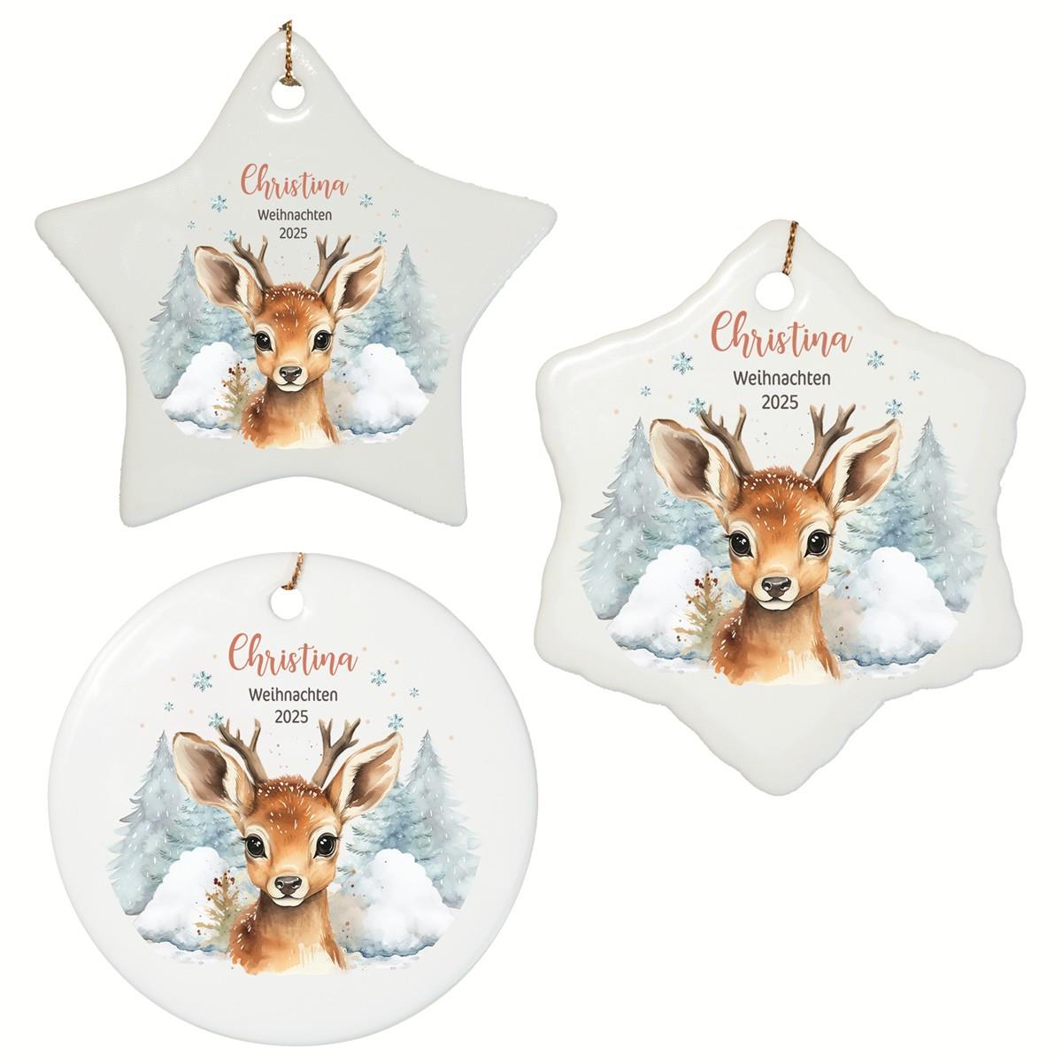 Personalized Reindeer Child 1 Name Christmas Ornament Ceramic Pendant, Christmas Decoration, Christmas Ball, Christmas Tree Ornament various shapes