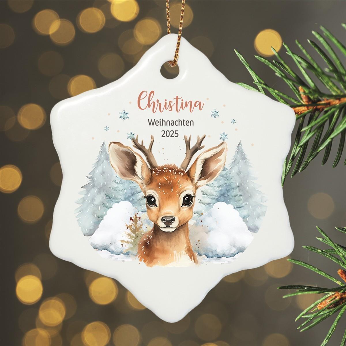 Personalized Reindeer Child 1 Name Christmas Ornament Ceramic Pendant, Christmas Decoration, Christmas Ball, Christmas Tree Ornament various shapes