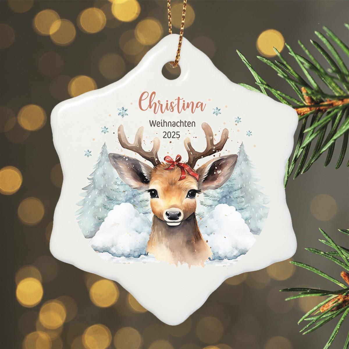 Personalized Christmas Ornament Reindeer Mom 1 Name Motif Ceramic Ornament, Christmas Decoration, Christmas Bauble, Christmas Tree Ornament various shapes