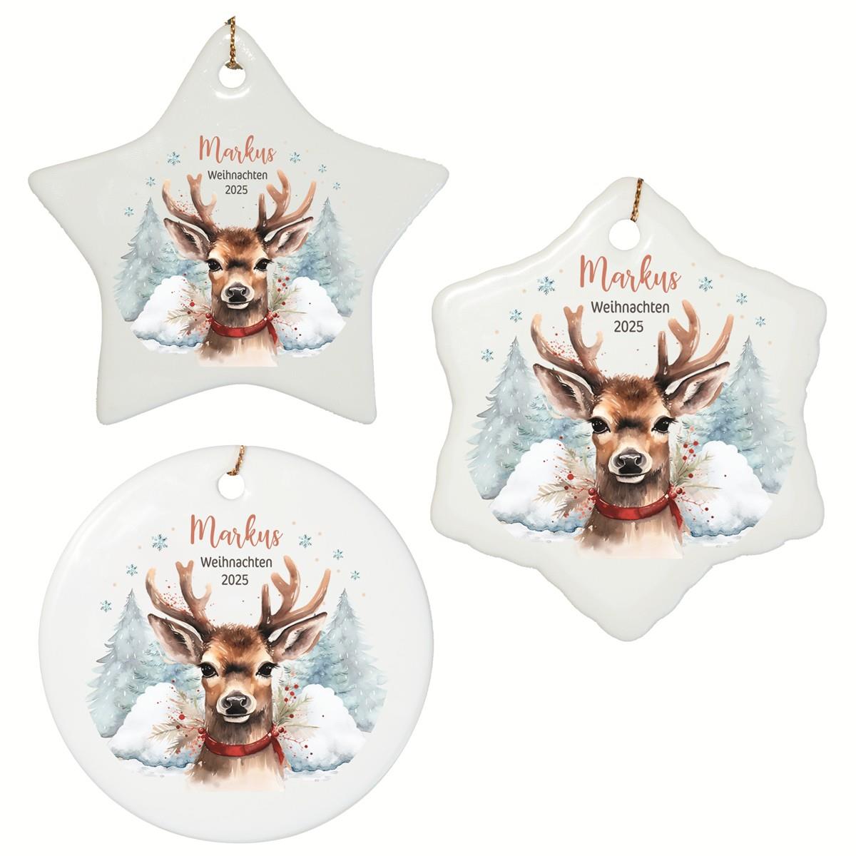 Weihnachtsanhänger personalisiert Rentier Papa 1 Name Motiv Anhänger Keramik, Weihnachtsschmuck, Weihnachtskugel, Christbaumschmuck versch. Formen