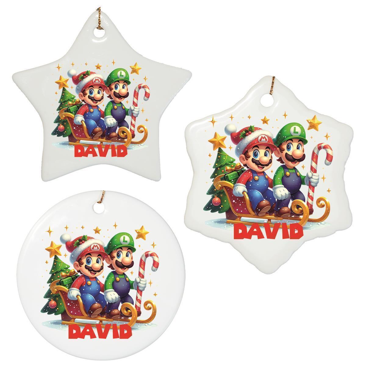 Weihnachtsanhänger personalisiert Super Mario Name Motiv Anhänger Keramik, Weihnachtsschmuck, Weihnachtskugel, Christbaumschmuck versch. Formen