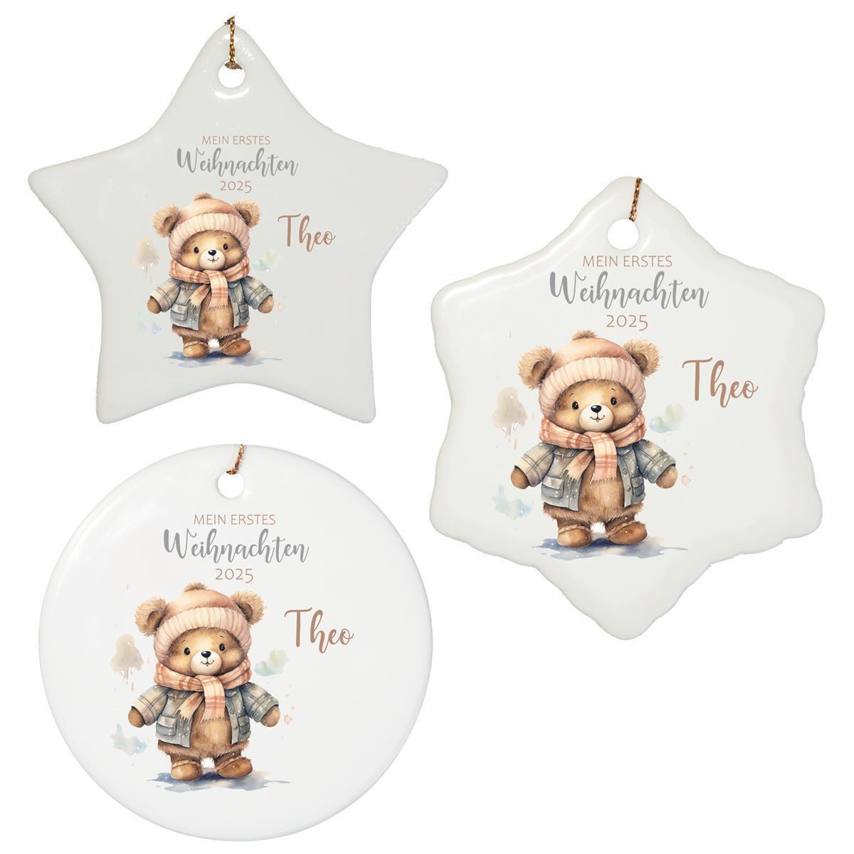 Weihnachtsanhänger personalisiert Teddy mein erstes Weihnachten Name Motiv Anhänger Keramik, Weihnachtsschmuck, Weihnachtskugel, Christbaumschmuck versch. Formen
