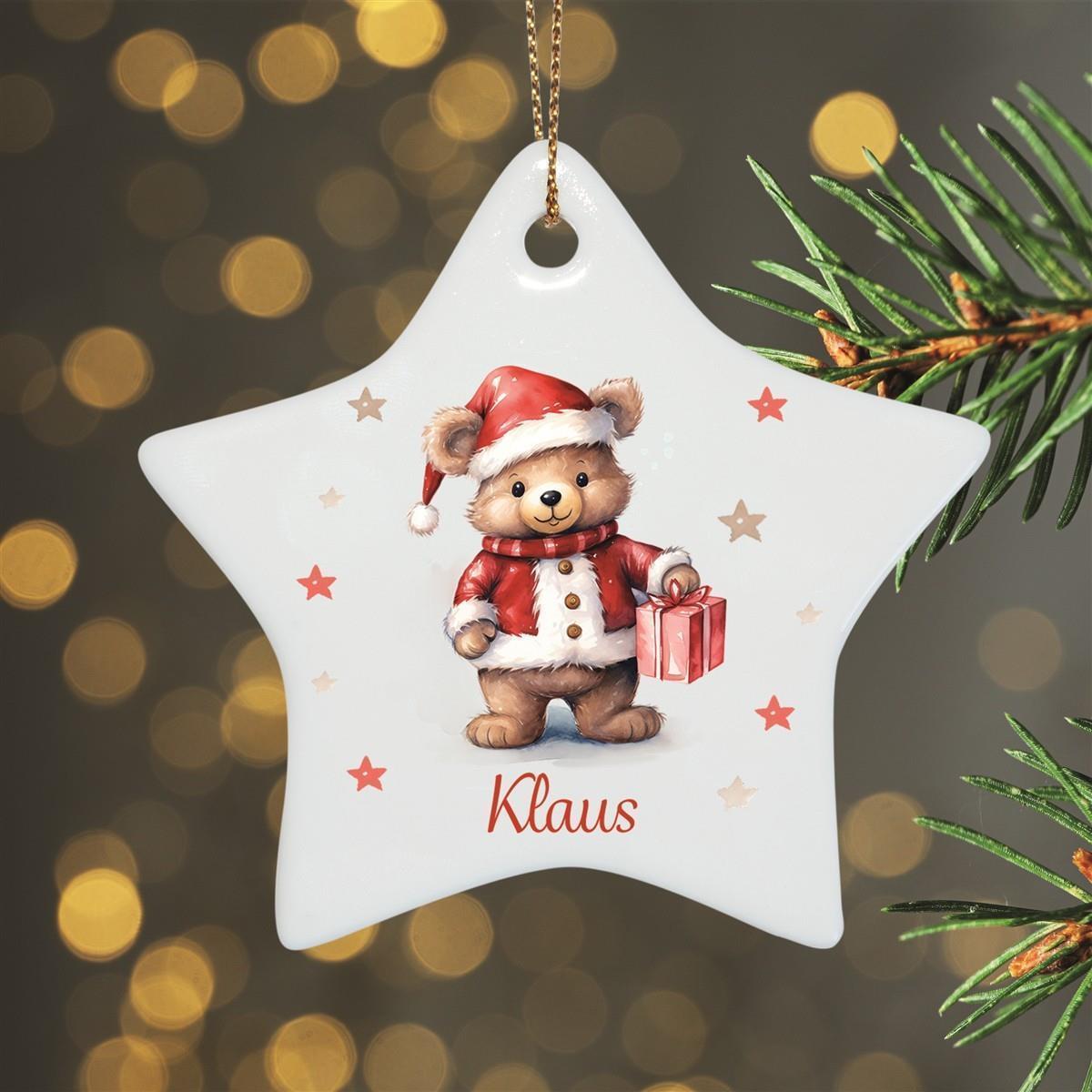 Christmas Ornament Personalized Teddy Stars 1 Name Motif Pendant Ceramic, Christmas Decoration, Christmas Bauble, Christmas Tree Ornament various shapes