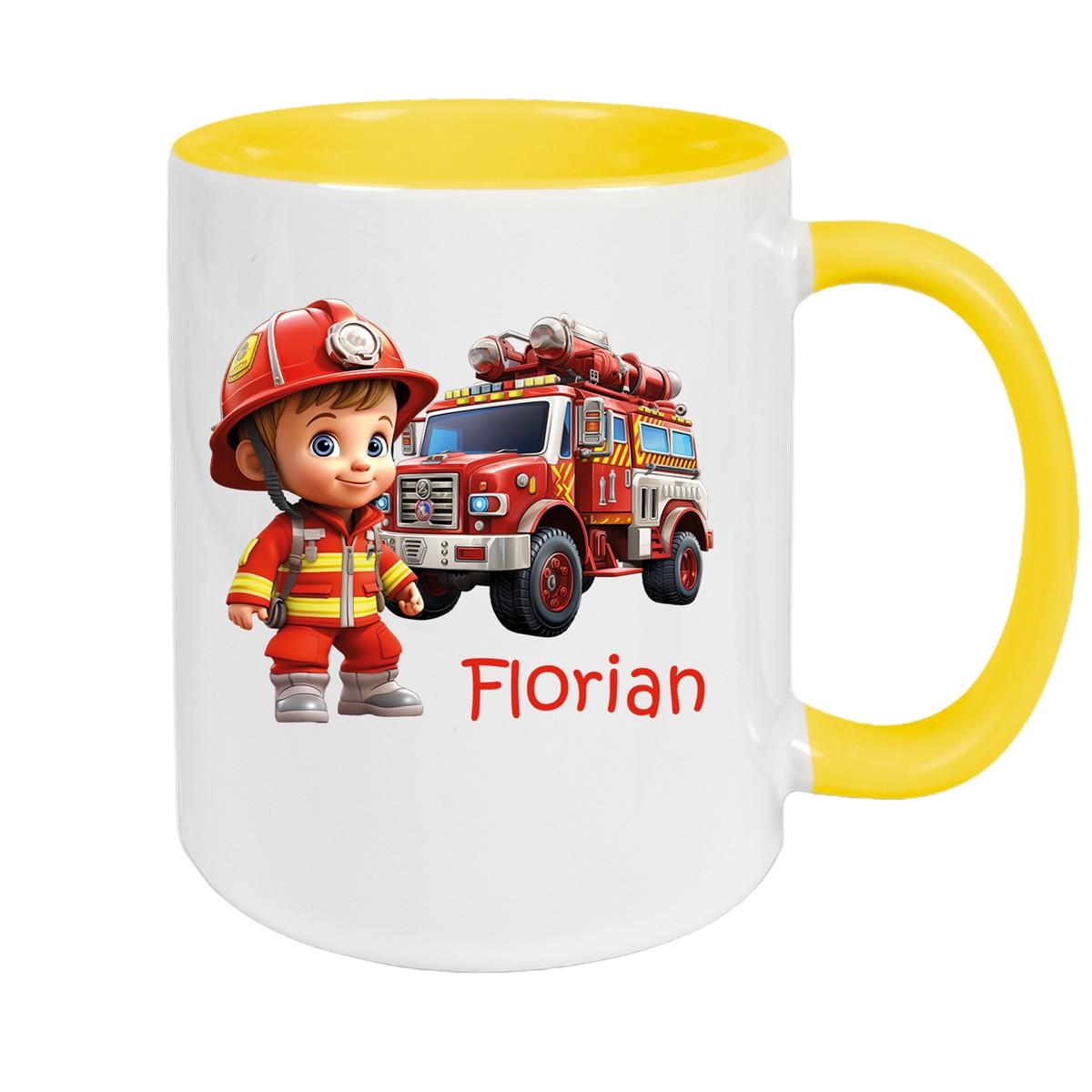 Tasse Wunschname Feuerwehr 2 Keramik Kinderbecher versch. Farben