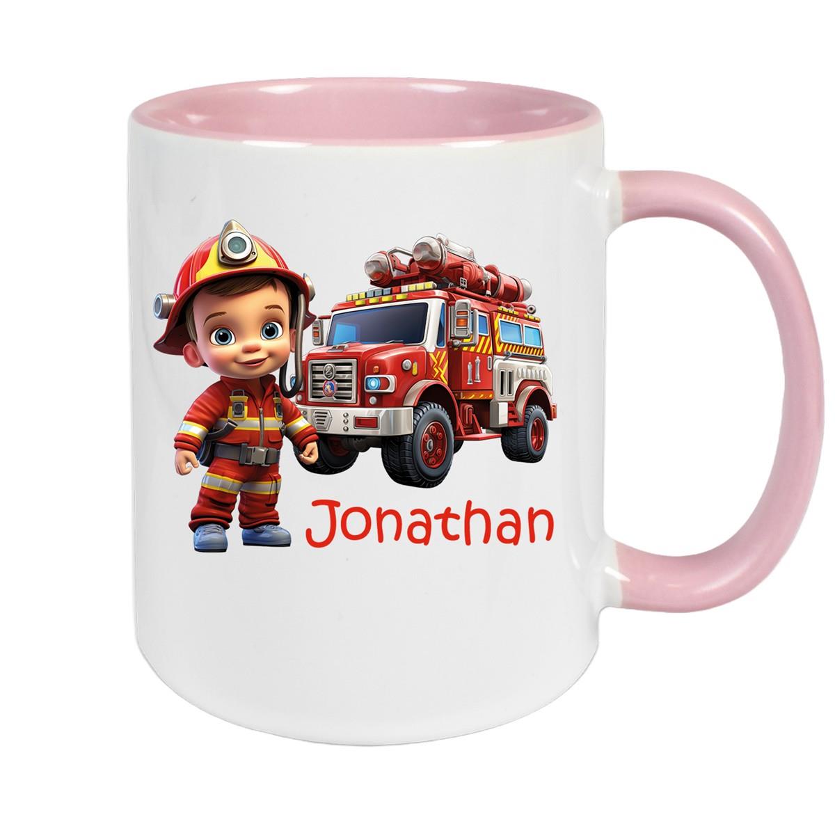 Tasse Wunschname Feuerwehr 3 Keramik Kinderbecher versch. Farben