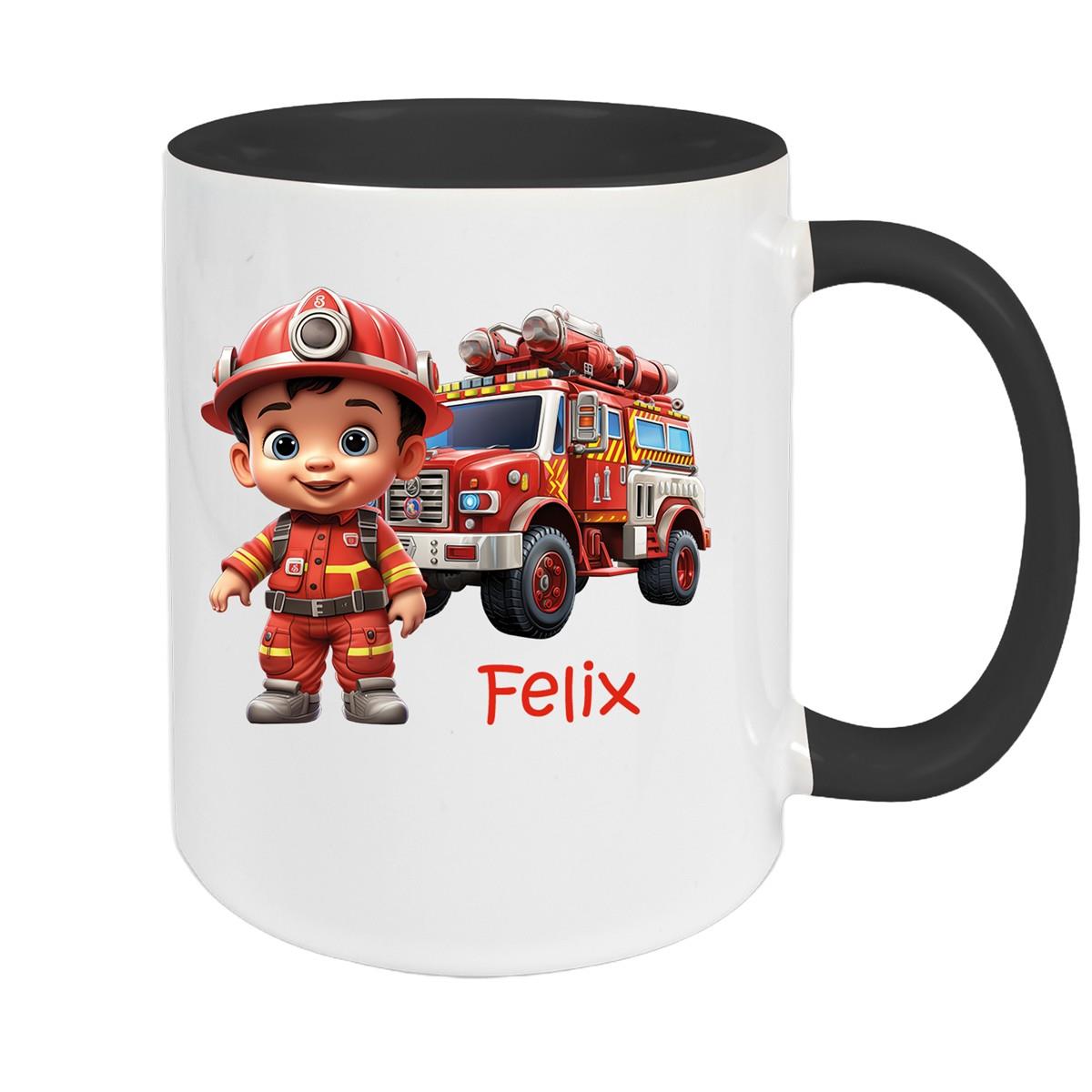Tasse Wunschname Feuerwehr 4 Keramik Kinderbecher versch. Farben
