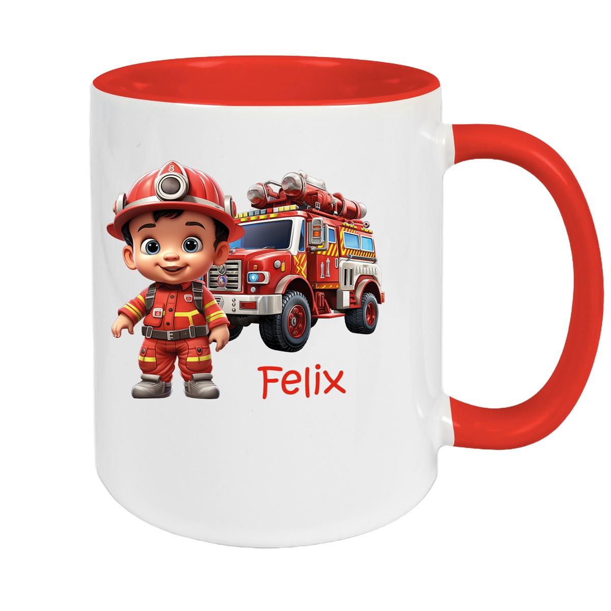 Tasse Wunschname Feuerwehr 4 Keramik Kinderbecher versch. Farben