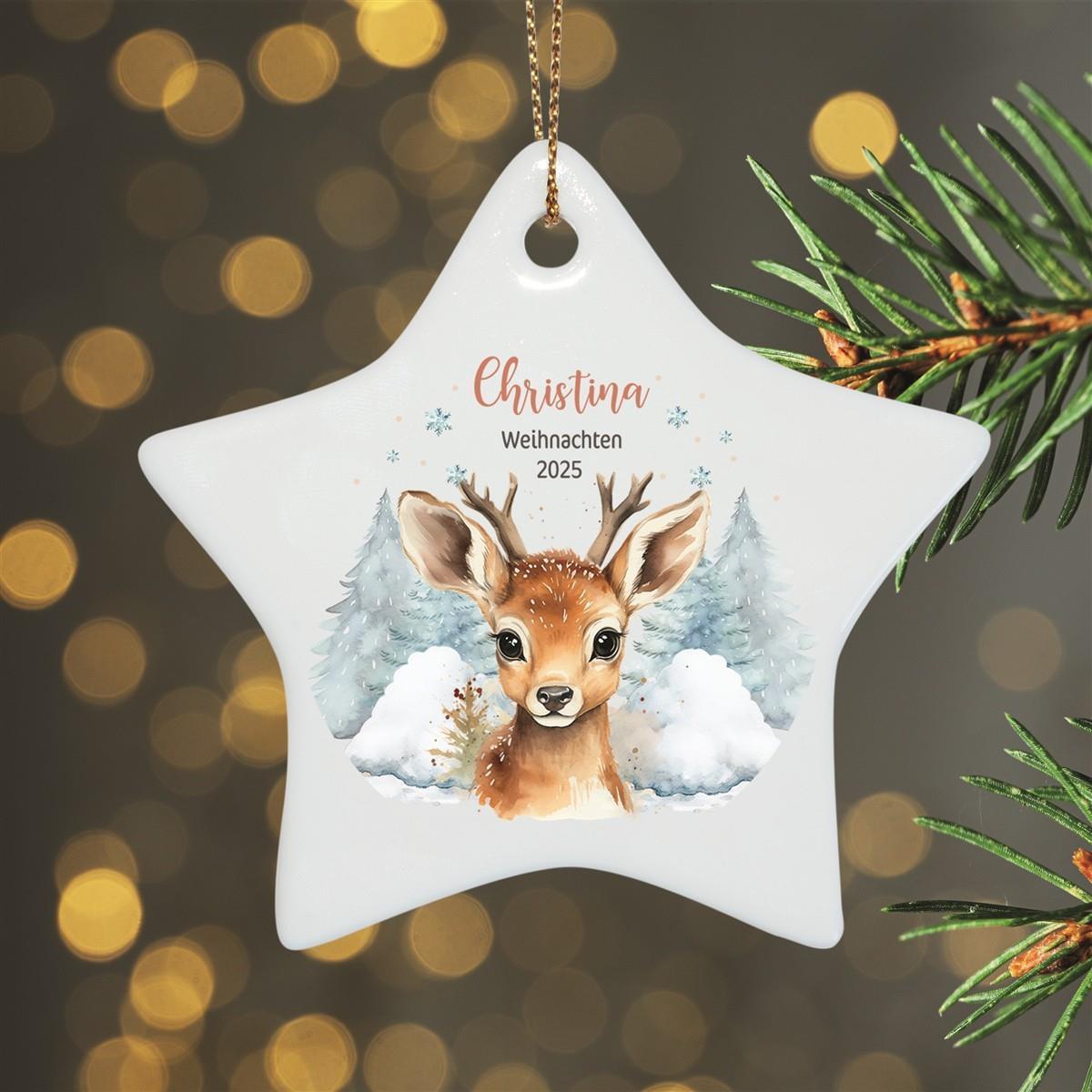 Personalized Reindeer Child 1 Name Christmas Ornament Ceramic Pendant, Christmas Decoration, Christmas Ball, Christmas Tree Ornament various shapes