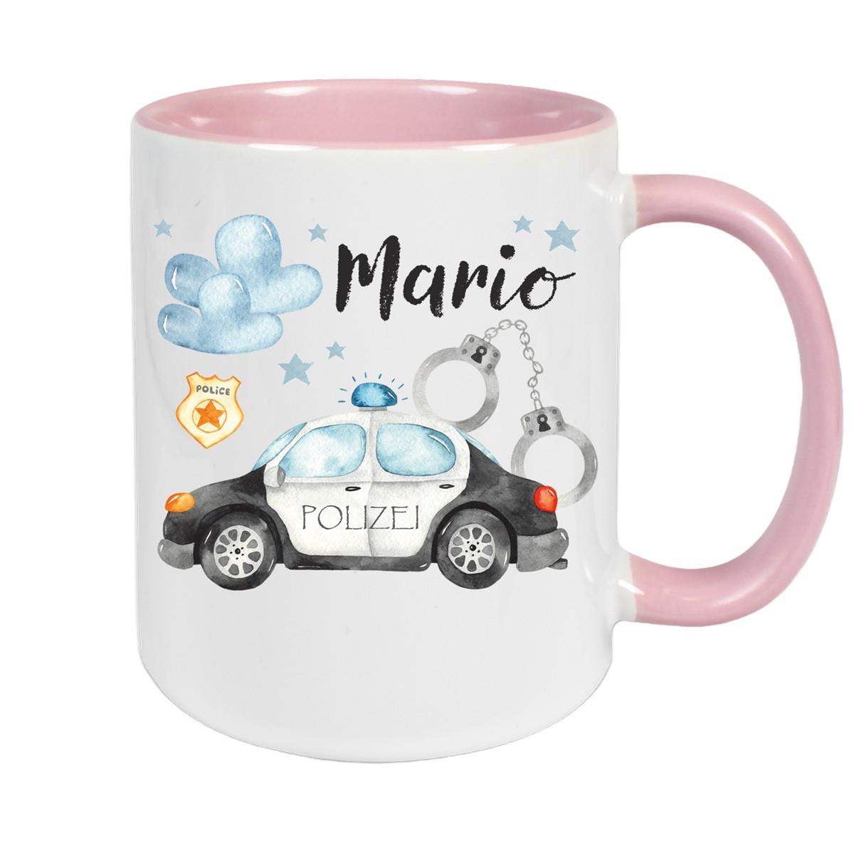 Tasse Polizei 1 Wunschname Keramik Kinderbecher personalisiert versch. Farben