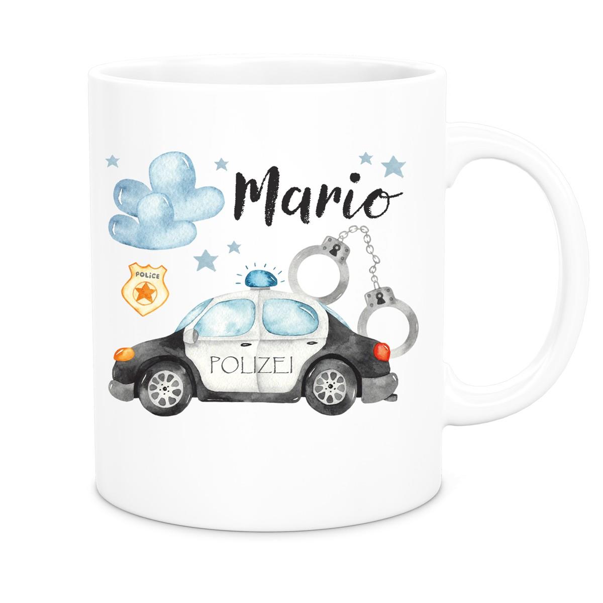 Tasse Polizei 1 Wunschname Keramik Kinderbecher personalisiert versch. Farben