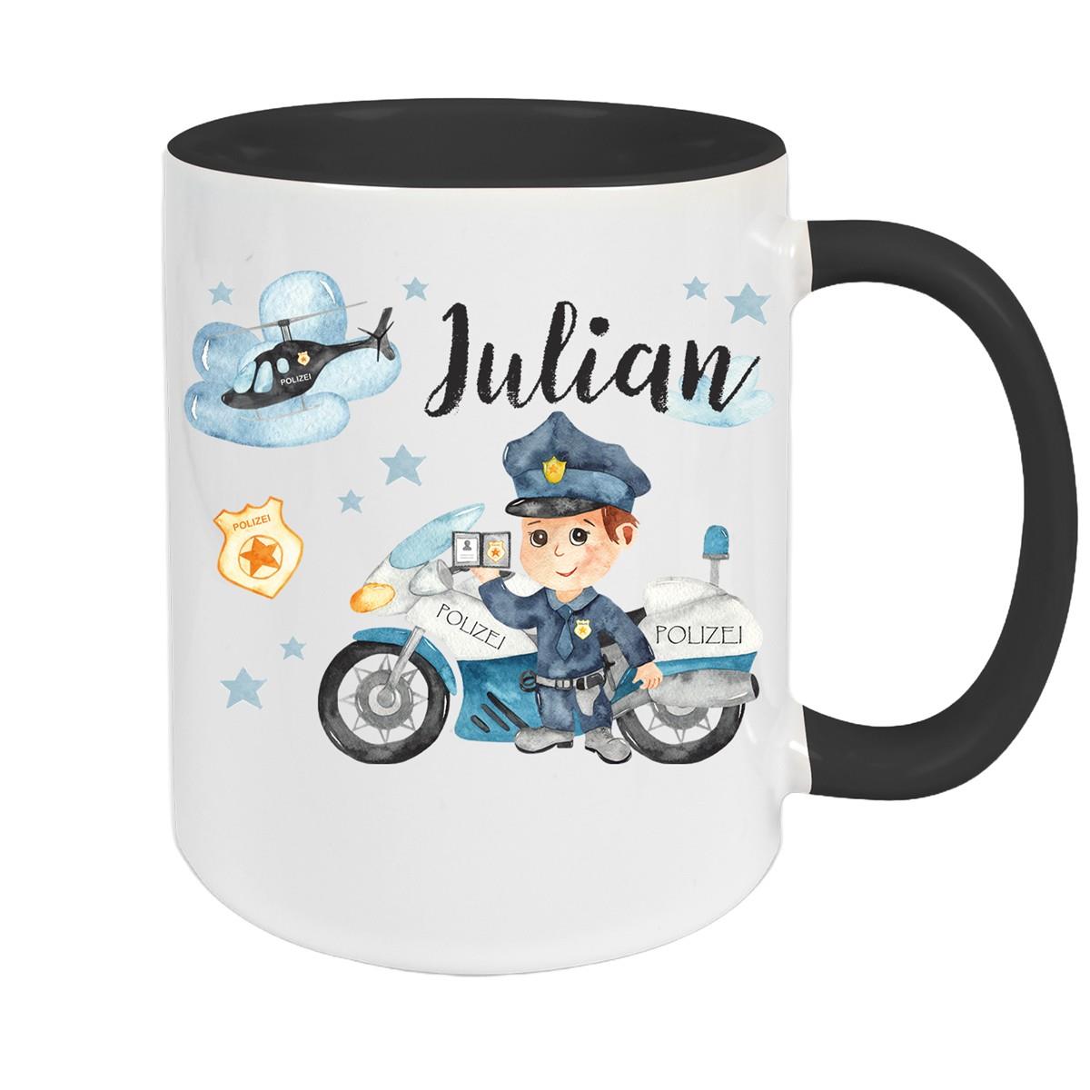 Tasse Polizei 2 Wunschname Keramik Kinderbecher personalisiert versch. Farben