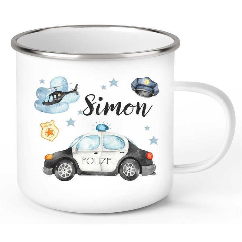 Tasse Polizei 3 Wunschname Emaille Kinderbecher personalisiert