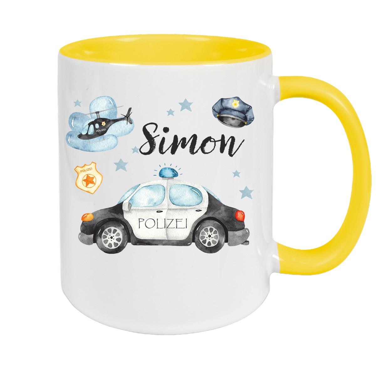 Tasse Polizei 3 Wunschname Keramik Kinderbecher personalisiert versch. Farben