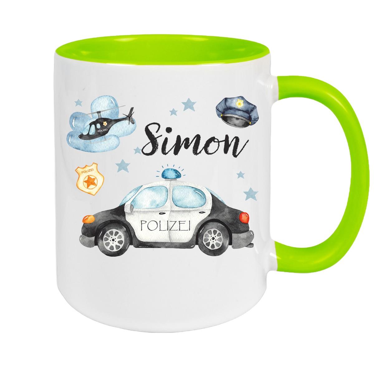Tasse Polizei 3 Wunschname Keramik Kinderbecher personalisiert versch. Farben