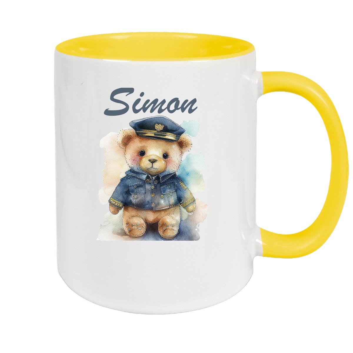Tasse Polizei Teddy 1 Wunschname Keramik Kinderbecher personalisiert versch. Farben