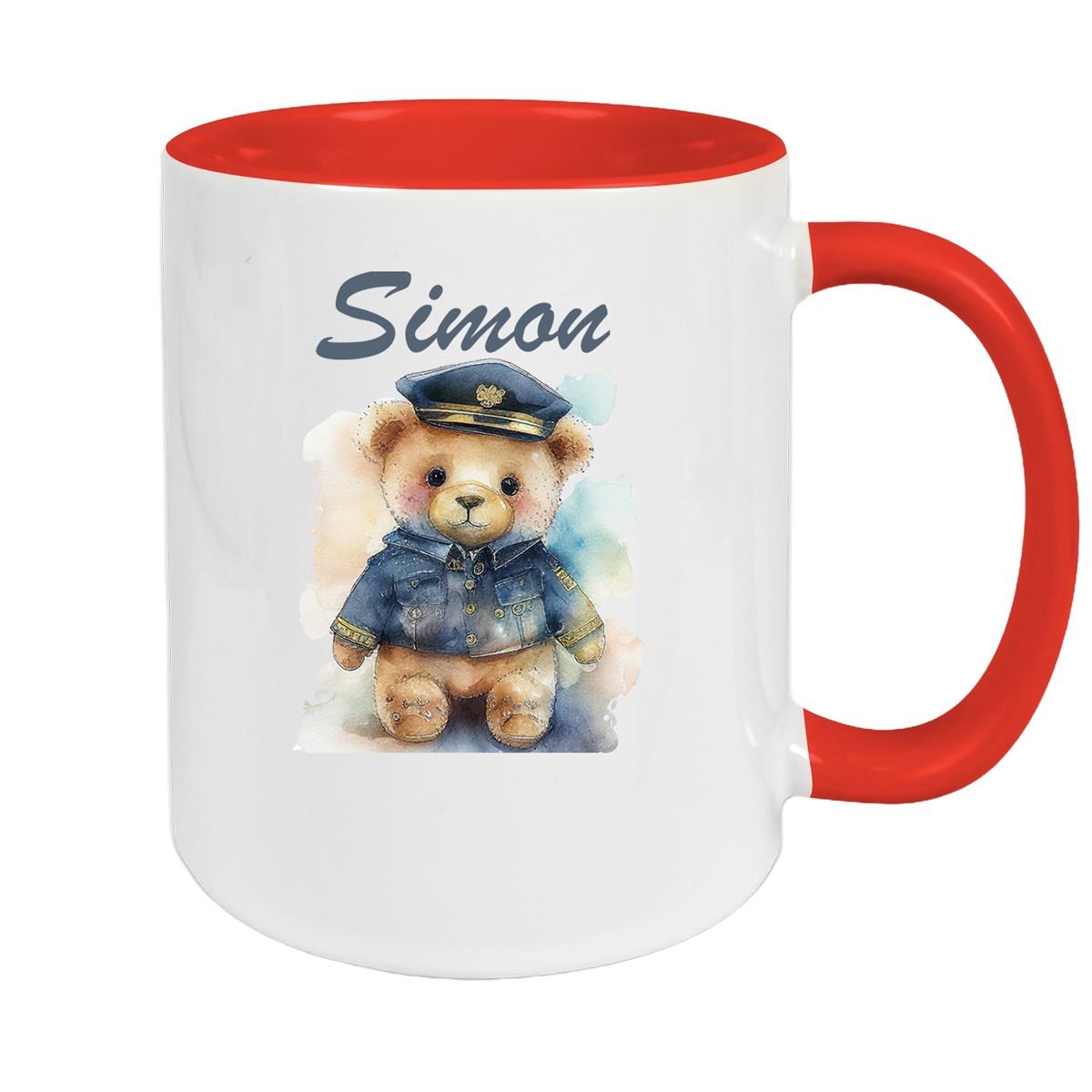 Tasse Polizei Teddy 1 Wunschname Keramik Kinderbecher personalisiert versch. Farben
