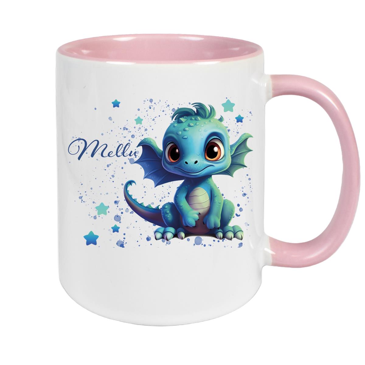 Tasse Wunschname Drache 2 Keramik Kinderbecher versch. Farben