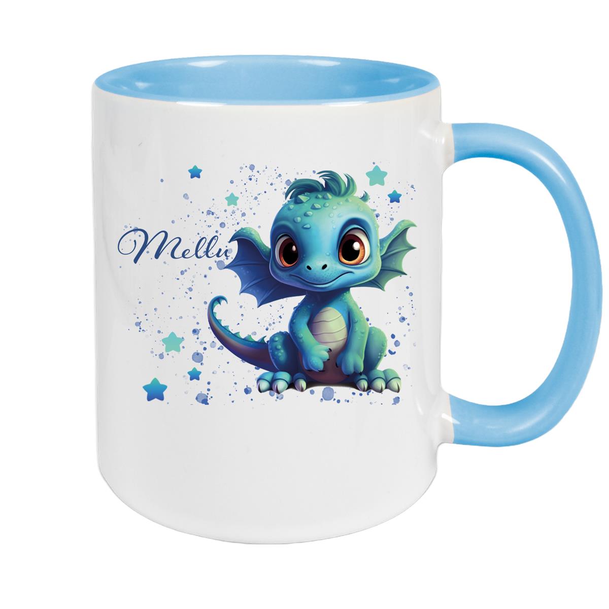 Tasse Wunschname Drache 2 Keramik Kinderbecher versch. Farben