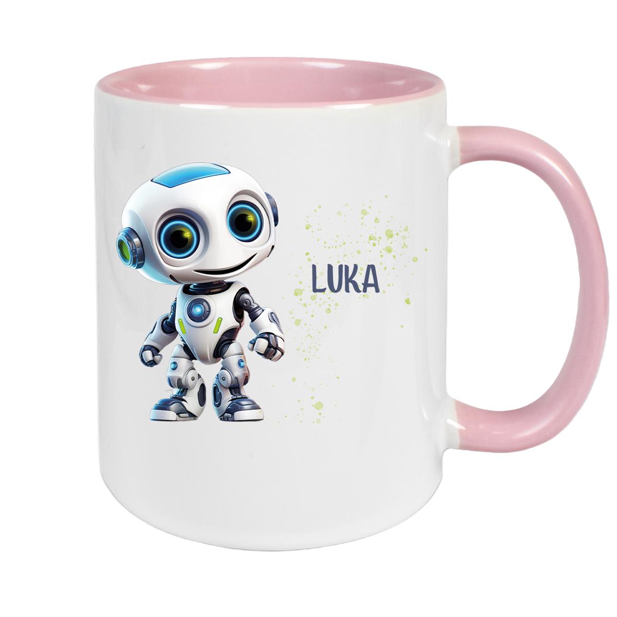 Tasse Wunschname Roboter 1 Keramik Kinderbecher versch. Farben